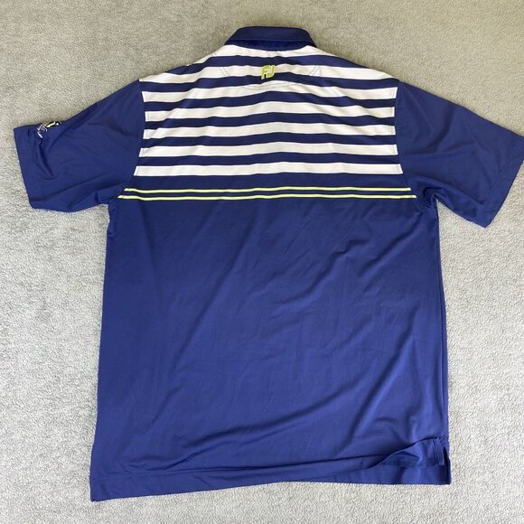 FootJoy Polo Shirt Mens‎ XL Blue White Lime Green Stripe Golf Embroidered - Picture 2 of 11